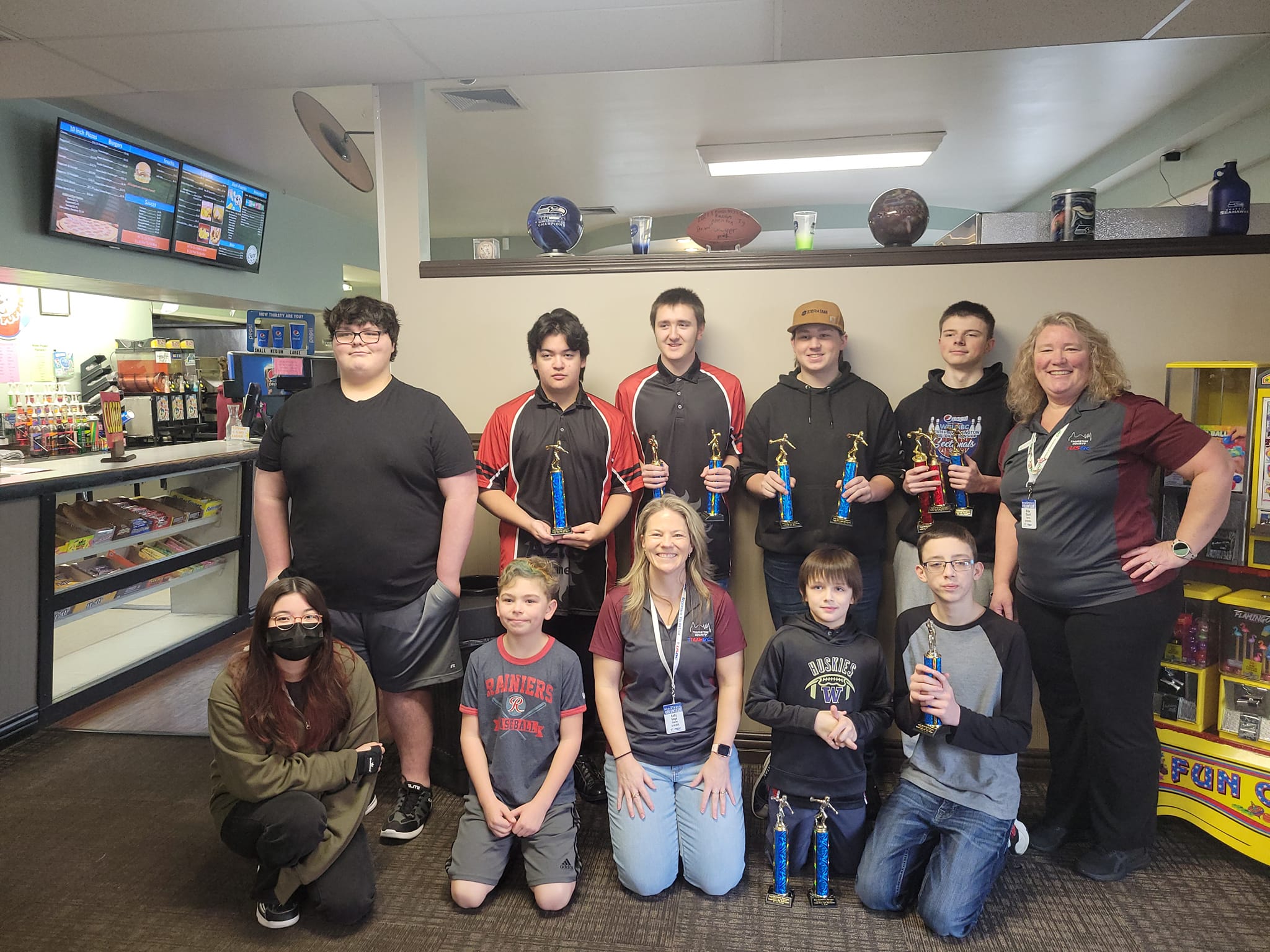 USBC Board Members at Aztec Lanes with youth bowlers.